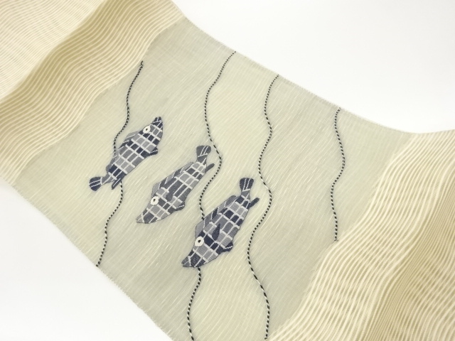 JAPANESE KIMONO / ROSETSULE FISH PATTERN WOVEN NAGOYA OBI